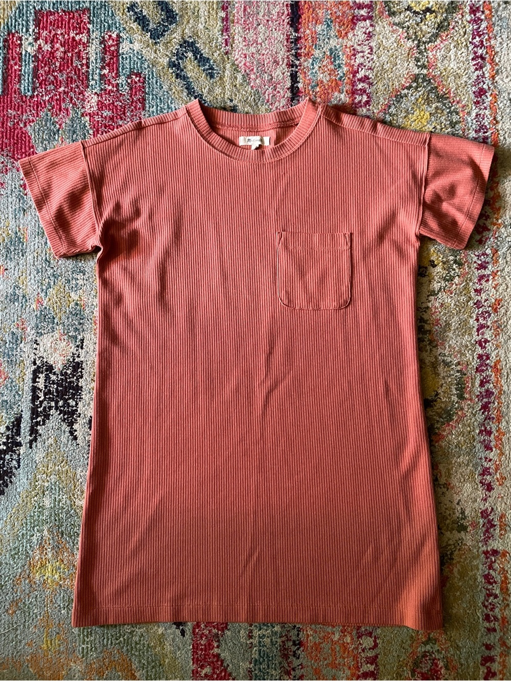 Madewell Ribbed Pocket Tee Dress in Dusty Coral Pink